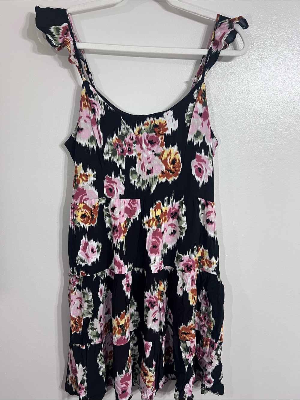 Xhilaration Black Floral Cami Dress with Pink and Orange Blooms